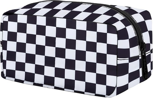 E-Tree Cute Makeup Bag,Medium Travel Make up Pouch for Purse,Zipper Toiletry Cosmetic Brush Skin Care Case for Women Man,Tech Electronic Organizer,Small Canvas Storage for Personal Items,Checkered