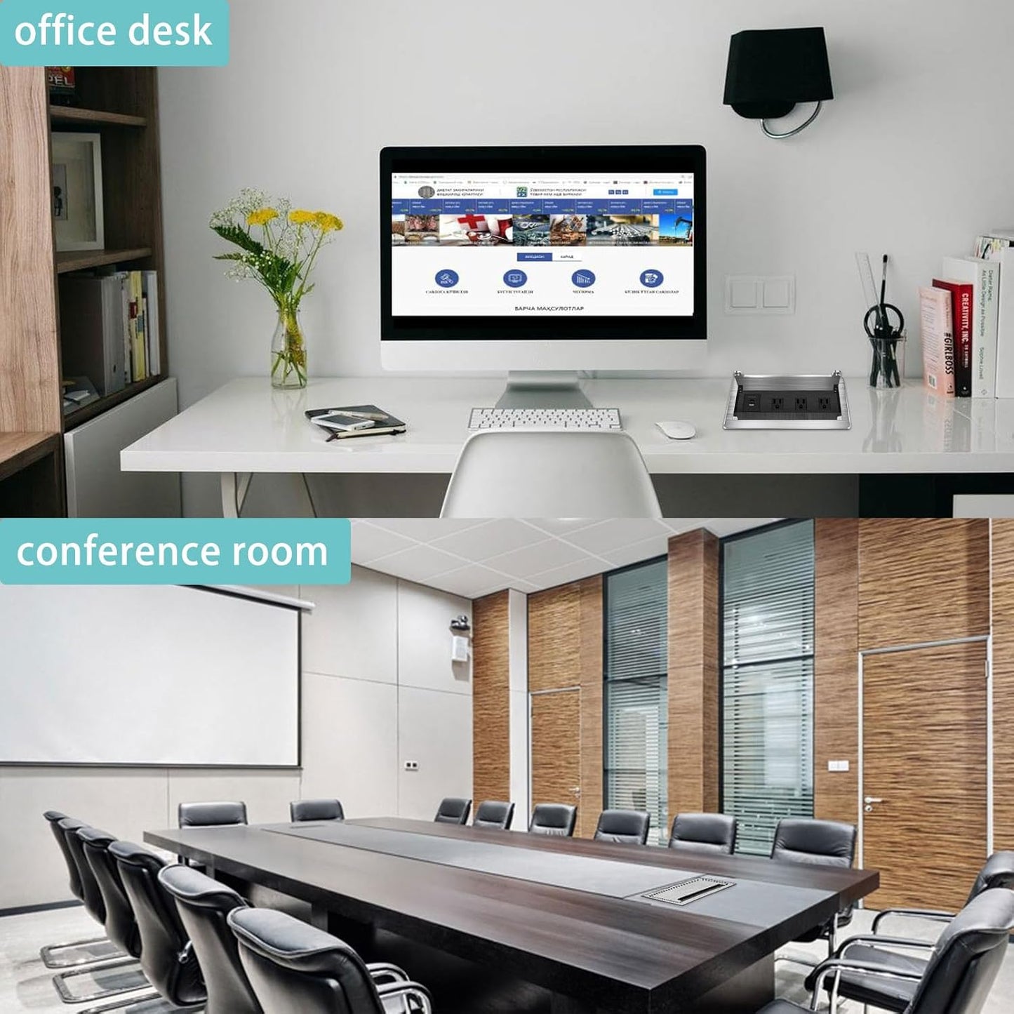 Table Outlet Embedded Desk Outlet, 3 AC outlets, USB-A, USB-C Fast Charging 18W, 8FT Long 16AWG UL Cable Power Supply 1875W Used for Home Office desks Flat Plug - Silver