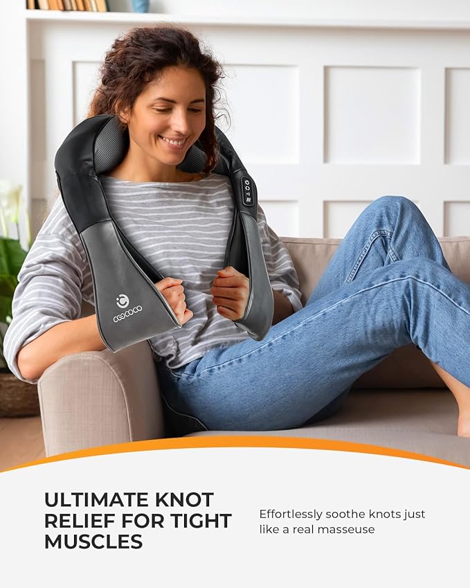 CooCoCo Shiatsu Neck Massager -4D Kneading Back Massager with Heat, Birthday Gifts for Dad/Women/Men, Deep Kneading Electric Massage Pillow, Massagers for Back and Neck Shoulder, Gifts for Christmas