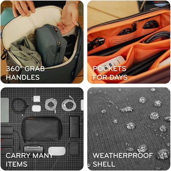 Peak Design Tech Pouch, Kelp, Electronics Organizer for Travel or Everyday Carry, Origami-Style Storage, Cable Pass-Through, Weatherproof Recycled Nylon, Gear Carry Bag for Men and Women