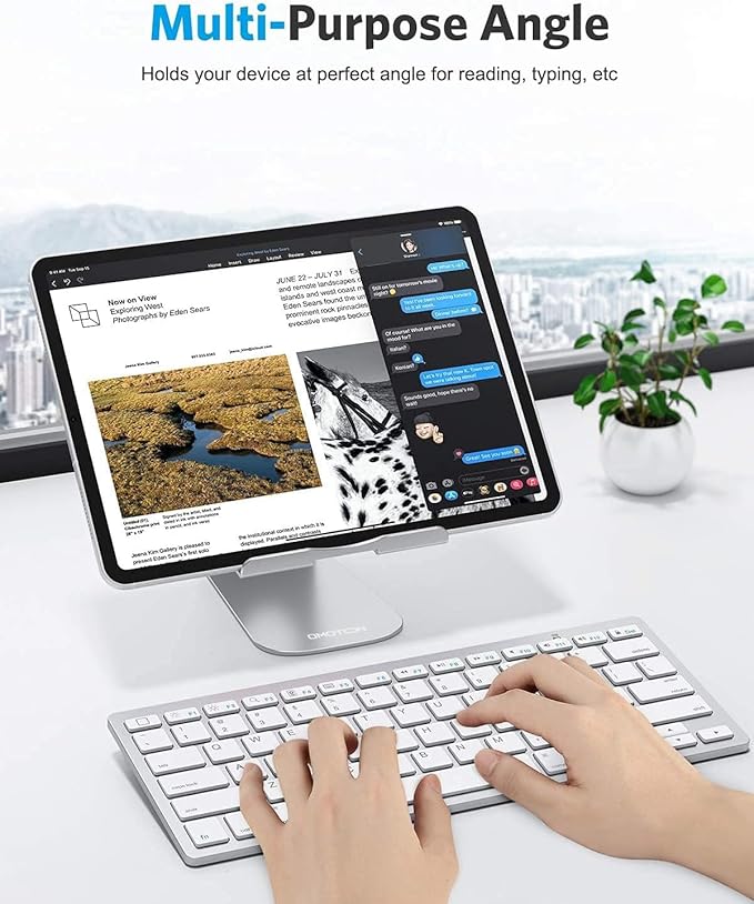 OMOTON Tablet Stand Holder Adjustable, T1 Desktop Aluminum Tablet Dock Cradle Compatible with iPad Air/Mini, iPad 10.2/9.7, iPad Pro 11/12.9/13, Samsung Tab and More Up to 13 inch, Silver