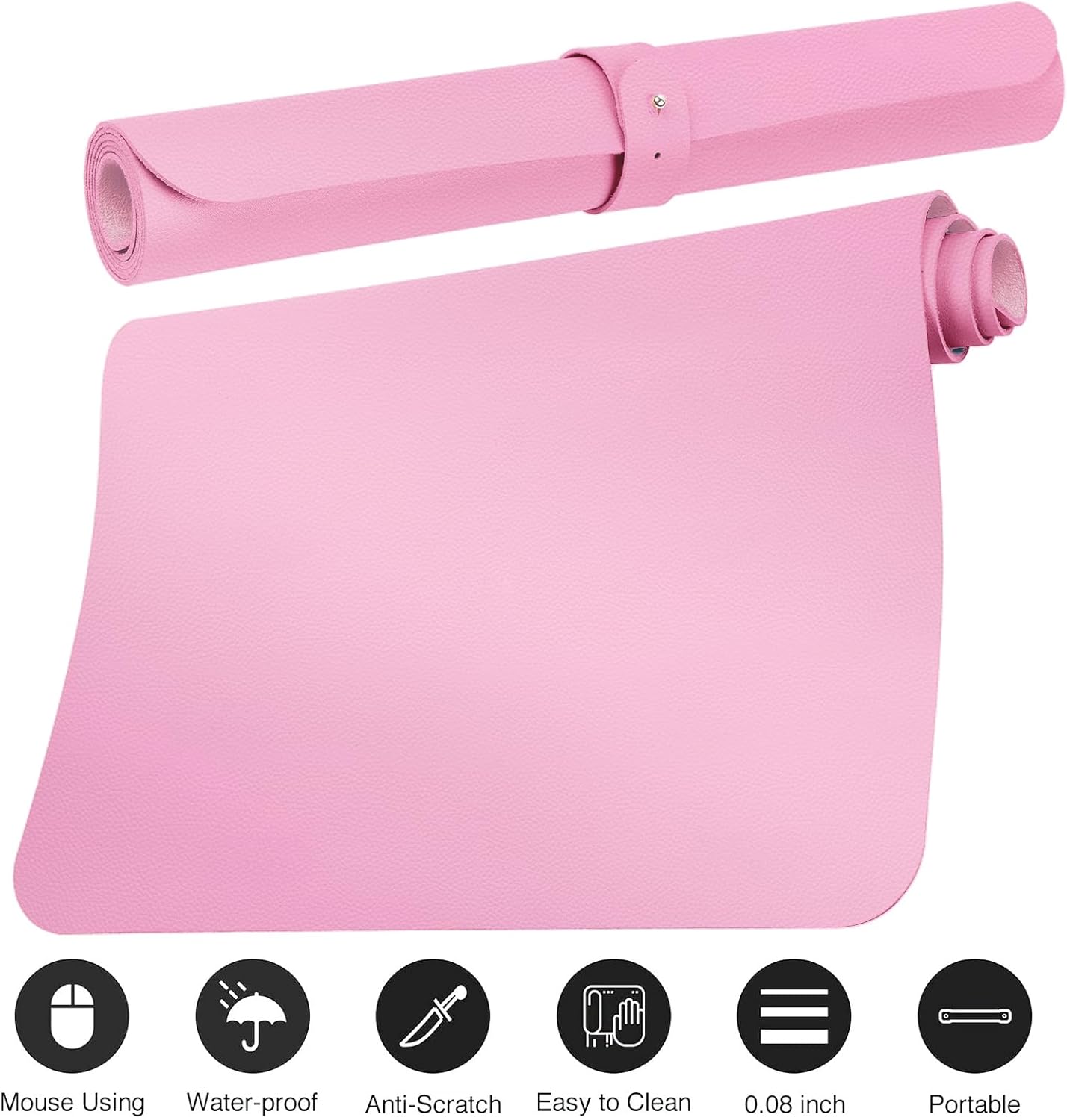Boutilon Leather Desk Pad Protector,Non-Slip Mouse Pad,Laptop Desk Pad,Office Mouse Mat,Waterproof Leather Desk Blotter,Desk Writing Pad for Office and Home (S-Baby Pink,24"x 14")