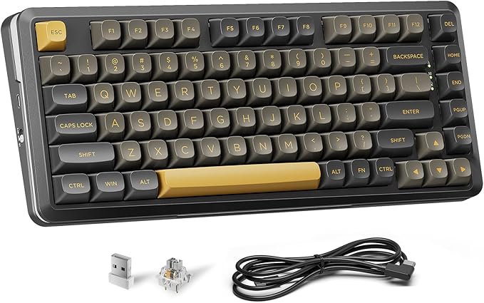 Redragon K738 Wireless Mechanical Keyboard, Gasket Mounted RGB Gaming Keyboard, 3-Mode (2.4G/BT/USB), Pre-lubed Linear Switches, 75％ Layout, 82 Keys Hot Swappable for PC/Mac - Black Gold