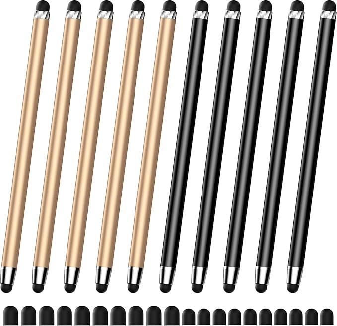 10 PCS Stylus,Stylus Pen for Touchscreen,Stylus 2-in-1 High Sensitivity & Precision Suitable for Touch Screens of iPhone/ipad/Android Tablets(10 Stylus Pen Gold/Black + 20 Tips)