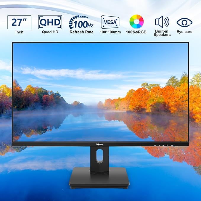 Touch Screen Monitor, Touchscreen Monitor 27'' QHD 2560x1440 100Hz, Touch Screen Monitors w/ 10-Point Touch, Built-in Speakers, Type C, VESA, Stylus Pen, Perfect for Bar, Gym, Business, Black