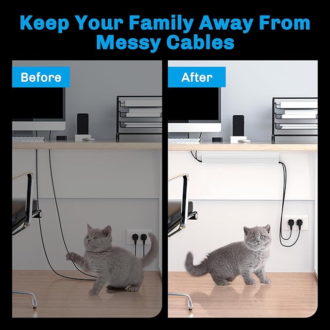 Delamu 2 Pack 15.7in Under Desk Cable Management, 2 Pack Safe Tidy Cable Management Under Desks for Home Office, Cord Organizer for Desk, Wire Organizer Kit, Grey