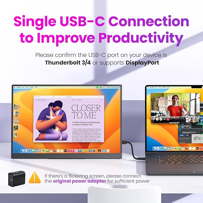 Portable Gaming Monitor 16 Inch QHD 2.5K 2560X1600 16:10 100 Hz 100% sRGB 10 Bit Travel Monitor for MacBook, Laptop, PC, Surface, Game Console, VESA Compatible, with Kickstand