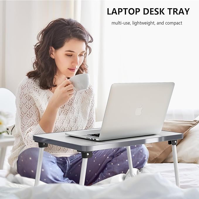 Foldable Lap Desks Laptop Tray for Bed or Couch,Portable Breakfast Serving Tray with Folding Legs,Lightweight Mini Table, Laptop Stand for Working, Reading and Writing,White