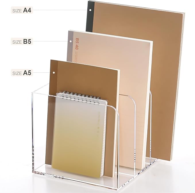 Magazine Holder, Clear Acrylic Magazine Rack, File Organizer for Office Desk, Book Organizer,-One-Piece-3 Vertical spaces,1 pack (B5)……