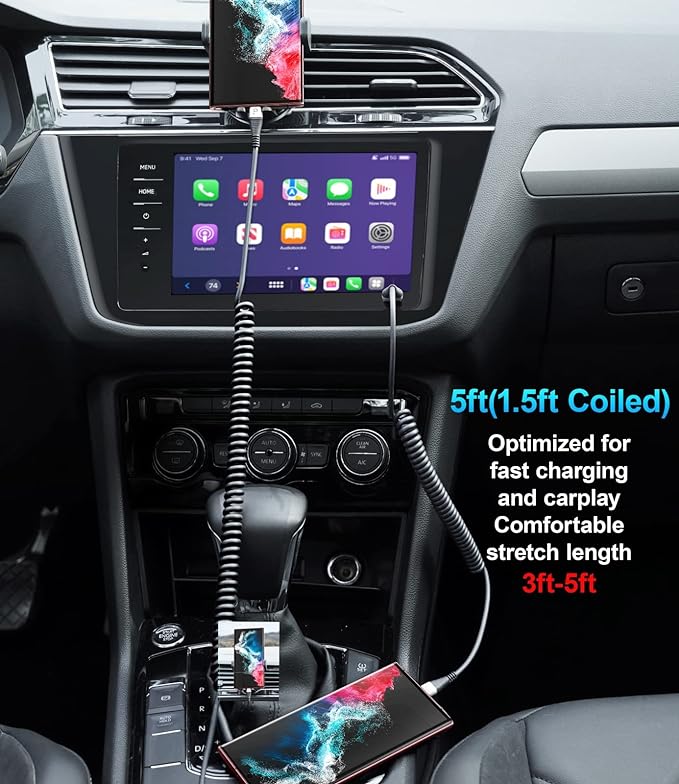 USB Type C Cable Fast Charging, 2Pack 5ft Coiled USB A to USB C Charge Cable for Car Android Auto Charging Cord Compatible with iPhone 17/16/15/Plus/Pro/Samsung Galaxy S20 S10 and More USB C Devices