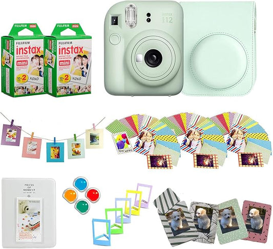 Fujifilm Instax Mini 12 Instant Camera + Pro Design Accessory Bundle with Protective Case, Magnetic Frames, Album, Frames Design Kit (40 Sheets) (Mint Green)