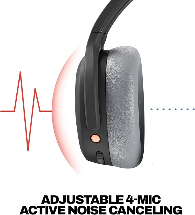 Skullcandy Crusher ANC 2 Wireless Over-Ear Bluetooth Headphones with Multi-Sensory Bass, Active Noise Cancelling, Up to 60 Hours Battery, Microphone for iPhone Android - Black/Asphalt