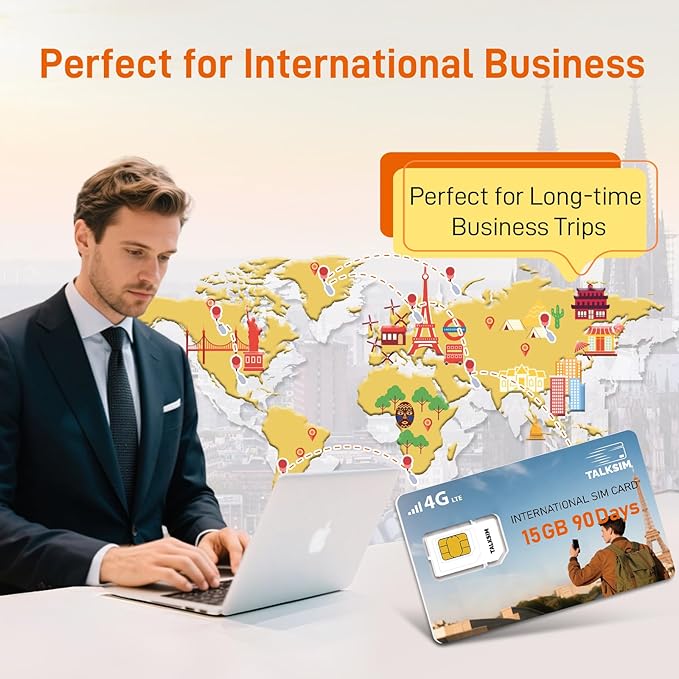 International Data SIM Card 15GB 90 Days, 4G LTE Travel SIM Card Supported 45 Countries USA/UK/Europe/Asia/Africa, Perfect for Europe Travel, Business Trip and Study Abroad, No Contract