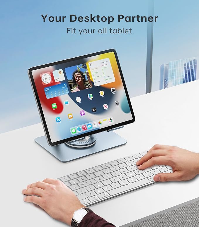 Tablet Stand Adjustable with 360° Swivel Base Aluminum Tablet Stand Holder for iPad/Samsung/iPad Pro Air Mini/Galaxy/Switch, Blue