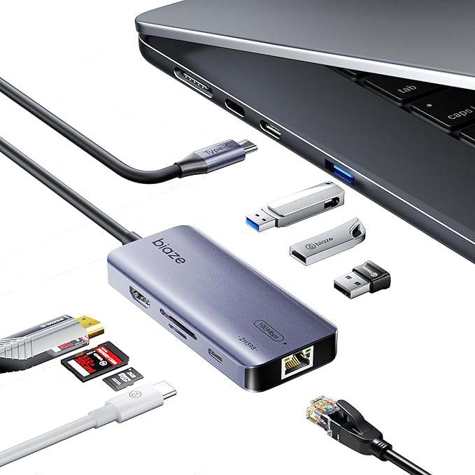 8-in-1 USB C Hub Adapter for MacBook, 4K60Hz HDMI, 100W PD Charging, USB 3.0, USB 2.0 * 2, SD/TF Card Reader, 100M Ethernet, 7 Ports Dongle for MacBook Pro/Air, iPad Pro, iPhone