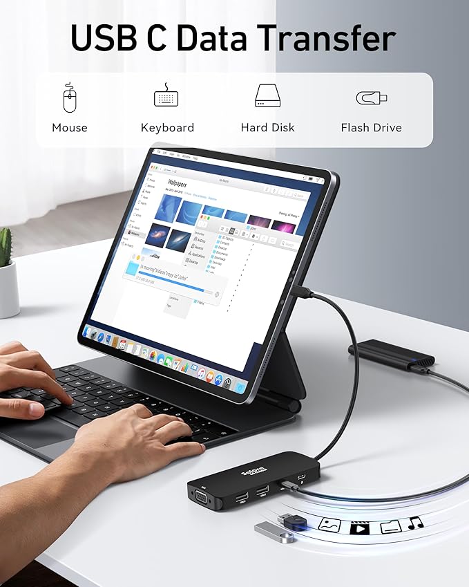 USB C Docking Station Dual HDMI Monitor Adapter, Selore USB C Hub 3 Monitors with Dual HDMI, Displayport, VGA, 100W PD Charging, 3USB 2.0 Ports Adapter for Dell XPS,HP, Lenovo,etc(Black)