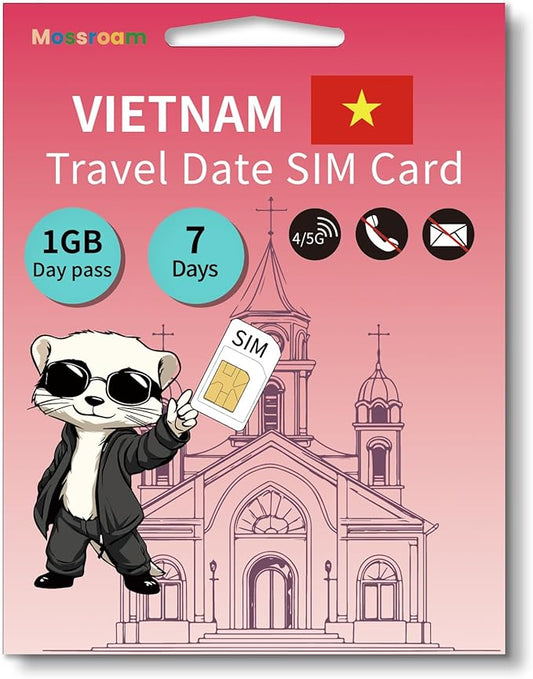 Vietnam Data SIM Card,1GB High-Speed 5G/4G LTE,for 7 Days - Prepaid, No Hidden Fees - Ideal for Tourists, Digital Nomads & Business Trips