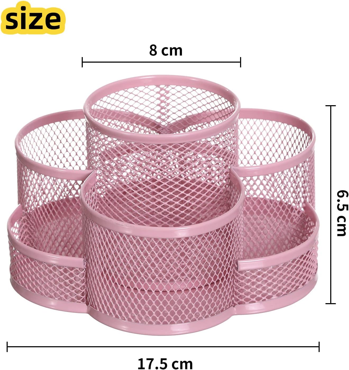 360 Rotatable Metal Mesh Desktop Pen Holder Pencil Holder Pencil Organizer Stationery Organizer Pen Pot Makeup Brush Organizer for Home School Office (Pink)