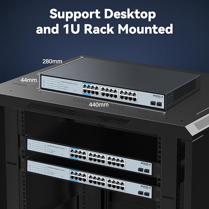 24 Port 2.5Gb PoE Switch Easy Smart Managed 24 PoE+ Port @500W, 2 x 10G SFP+, IEEE 802.3af/at/bt 90W Supported,LACP/QoS/VLAN/IGMP, 1U Mounted Multi-Gigabit PoE Switch