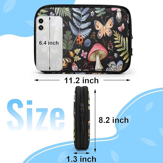 Mushroom Butterfly Black Electronics Travel Organizer Case, Tech Accessories Cable Storage Bag for Cords, Charger, Phone, Hard Drive