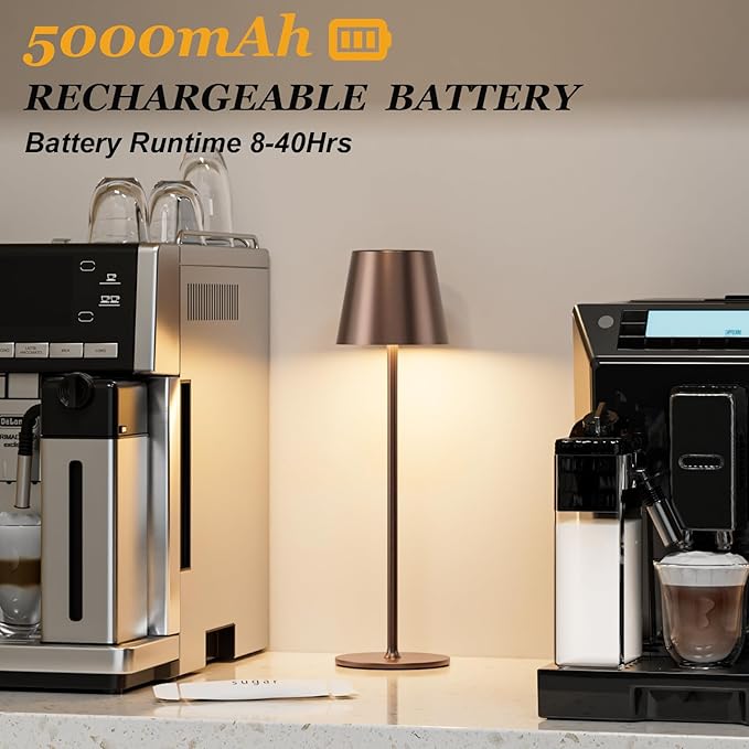 Cordless Table Lamp Rechargeable Brown - KK 2 Pack 5000mAH Battery Operated Lamp for Counter, 3 Color Stepless Dimming Wireless Lamp for Dining Table, Kitchen Counter, Outdoor Patio, Touch Control