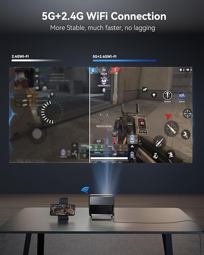 [Native 1080P & Official Licensed Apps] Polocsh 4K Projector with WIFI 6 and Bluetooth1500ANSI Smart Projector with Auto Keystone Protable Projectors Home Movie Outdoor Mini Proyector (Steel Gray)