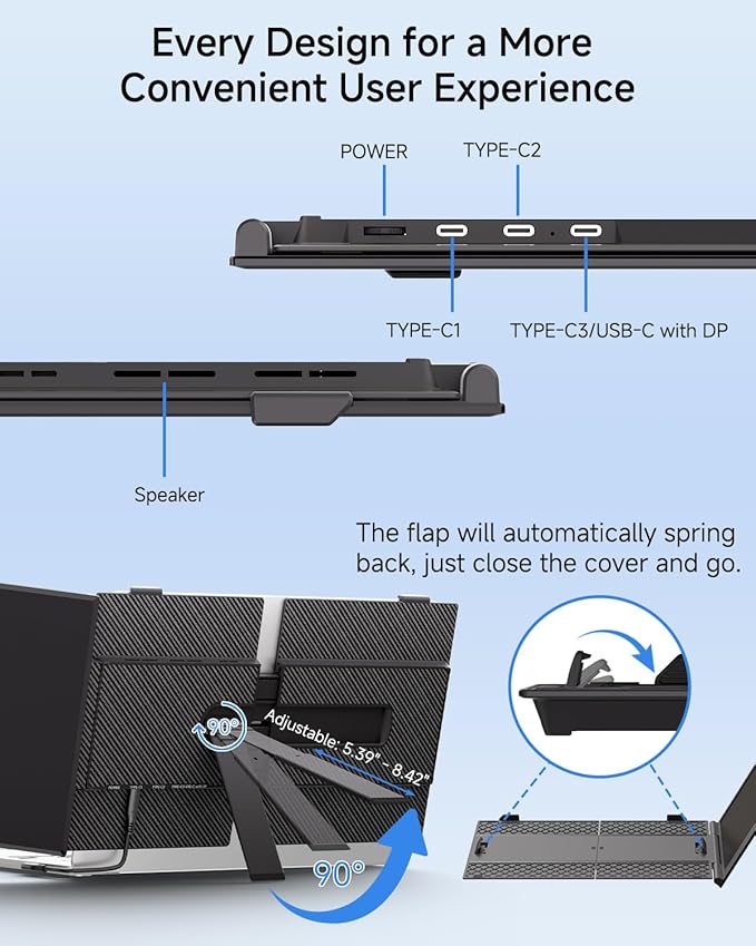 Laptop Screen Extender Ultra Portable, 14" 1080P 1.31lbs FHD Low Blue Light Portable Monitors for Laptop, Plug & Play Dual Screen Monitor for Laptops, Travel Extra Monitors for Laptops for Windows/Mac