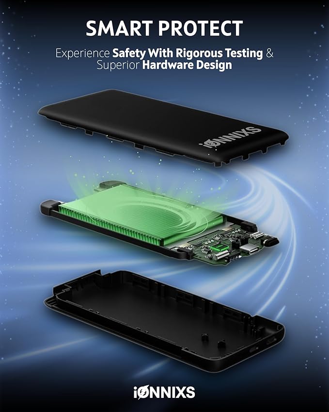 C-1019 Portable Charger with Built in Cable - 10000mAh Ultra-Slim Portable Charger Power Bank with USB-C Cable, Lightning Cable - Fast Charge 20W - LED Battery Indicator (Black, 10.000mAh)