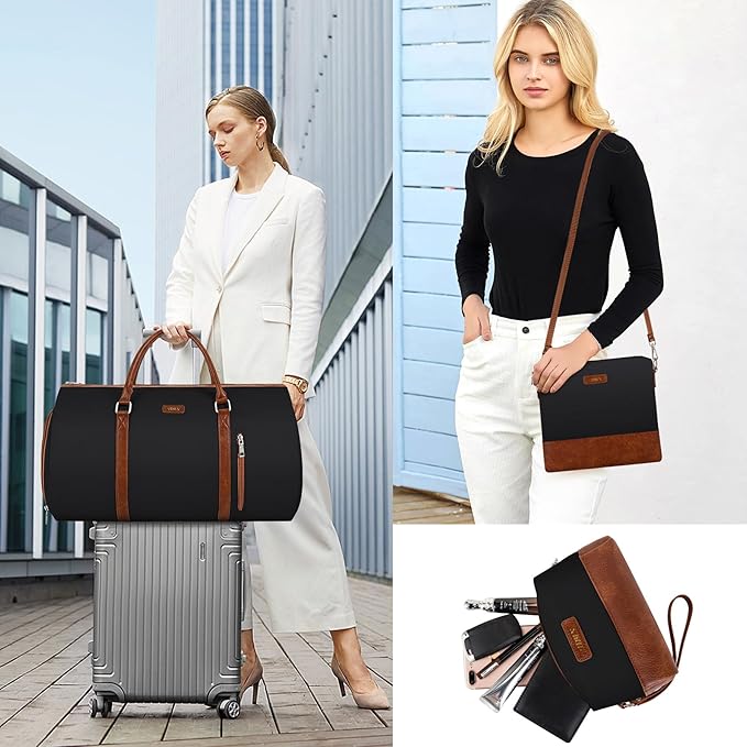 4pcs Convertible Garment Duffel Bag for Travel - 50L 2-in-1 Carry On Weekender Overnight Bag with Toiletry Bag, Fits Suits & Dresses, Trolley Sleeve, Hanging Suit Compartment, Waterproof Shoe Pocket