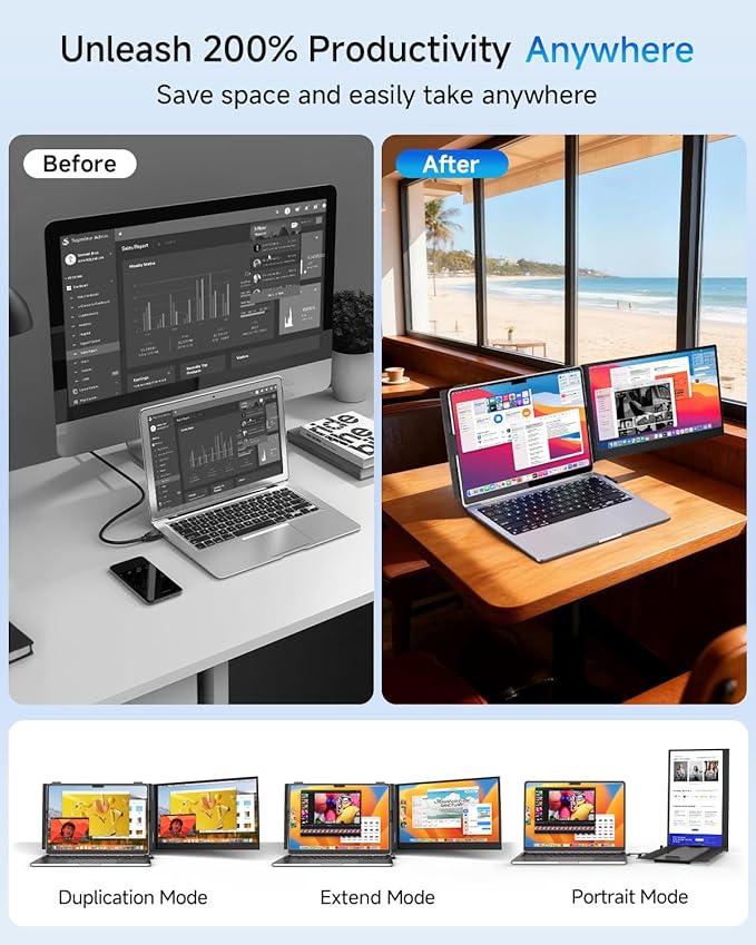 Laptop Screen Extender Ultra Portable, 14" 1080P 1.31lbs FHD Low Blue Light Portable Monitors for Laptop, Plug & Play Dual Screen Monitor for Laptops, Travel Extra Monitors for Laptops for Windows/Mac