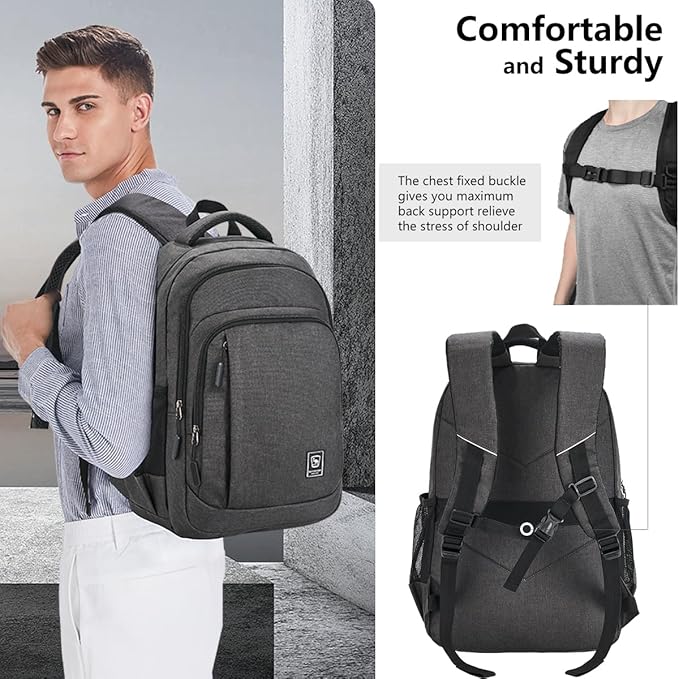 Work Backpack for Men Travel Laptop Backpack Water-Resistant 15.6 Inch Computer Backpack Business All Black