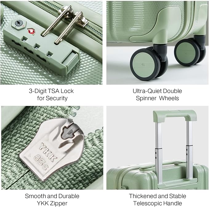 Hanke Luggage Sets 2 piece Carry On Luggage with Wheels PC Hard Shell Suitcases Lightweight Checked Travel Luggage Large Travel Suitcase Woman Men 20/29 Inch(Bamboo Green)