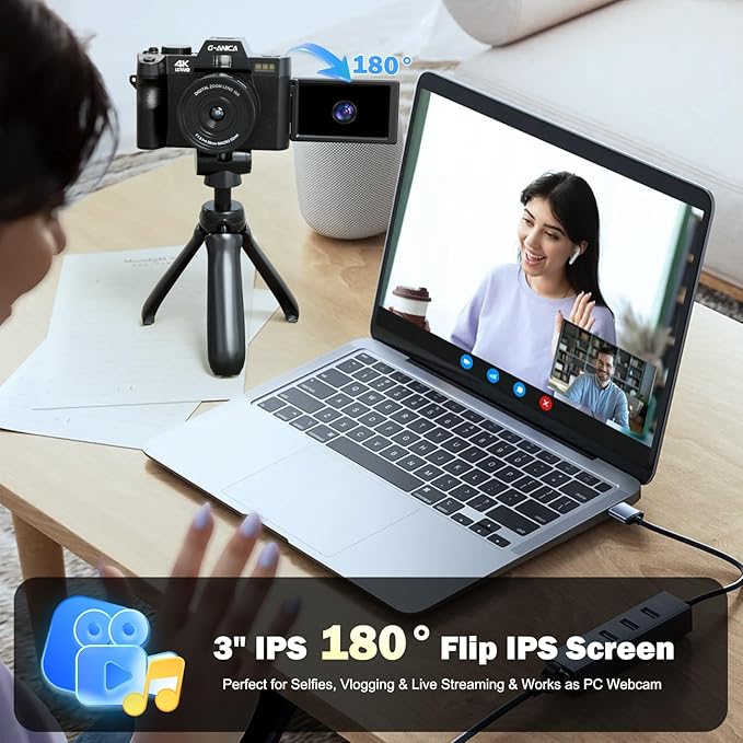 Digital Camera for Photography，TURE 4K&48MP，WiFi, 16X Zoom Autofocus, Anti-Shake, 3" 180° Flip Screen, Vlogging Camera for YouTube Travel,Point and Shoot Camara with 32GB TF Card (2 Batteries)