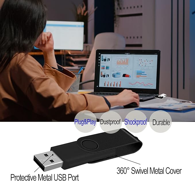 JBOS 2GB USB Flash Drive 10 Pack - Swivel Thumb Drives, USB2.0 Pen Drive for Data Storage, Black + Blue