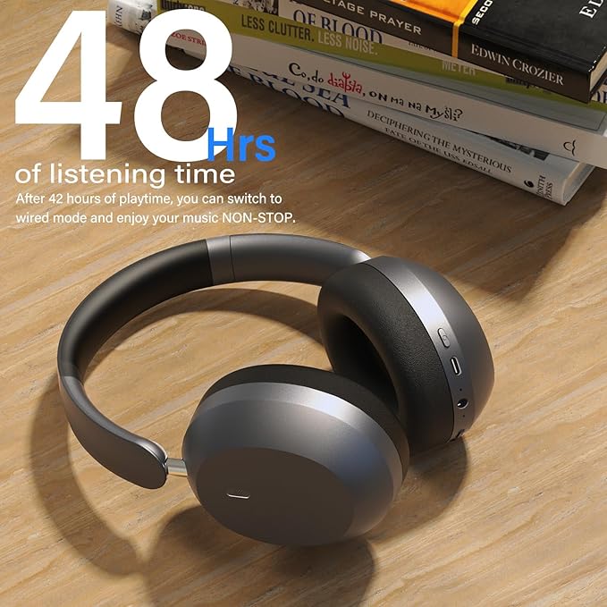 Y05 Bluetooth Headphones Wireless Over Ear with Microphone 48 Hours Playtime, High Sound Quality Foldable Soft Earpads Earphones for Travel - Space Grey