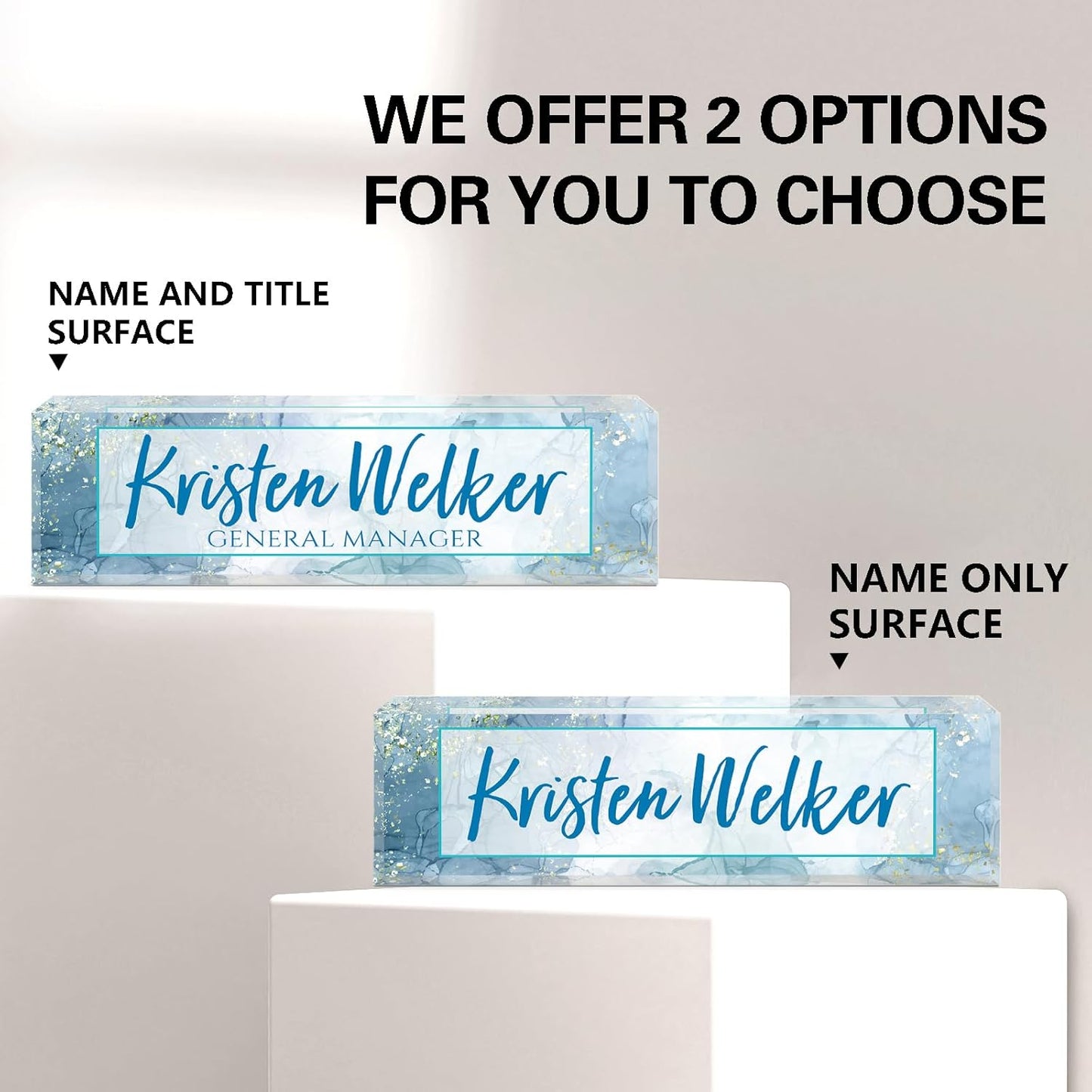 Name Plate for Desk, Desk Name Plate Personalized, Office Decor for Women Men, Acrylic Desktop Accessories, Office Appreciation Gifts for Boss Social Workers Nurse Teacher Employee (Blue Marble)