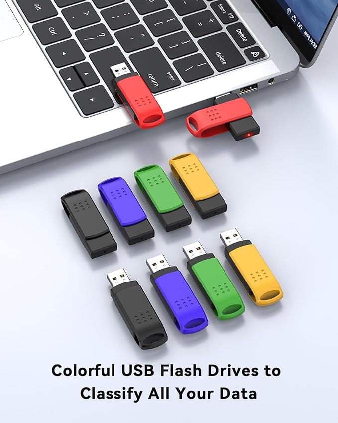 KEXIN 64G Flash Drives 10 Pack USB 2.0 Thumb Drives Bulk with LED Light - Stylish Colorful Pen Drive for Photo Video File Music - Green, Red, Black, Blue, Yellow