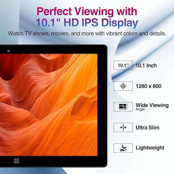Fusion5 10" Windows 11 Professional FWIN232 Plus N2 Ultra Slim Windows Tablet PC - 8GB RAM, 128GB Storage, USB 3.0, Micro HDMI, IPS HD Display, 5MP and 2MP Cameras, Bluetooth