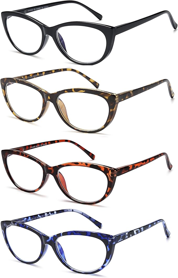 EYEURL 4 Pack Cat Eye Reading Glasses for Women Blue Light Blocking Readers Lightweight Spring Hinge Anti Eyestrain UV Fashion Eyeglasses +0.5