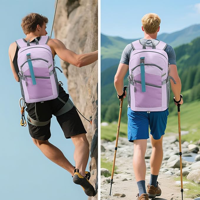 20L Lightweight Hiking Backpack for Men & Women – Small Travel Daypack with Phone Pocket – Durable & Compact for Hiking,Traveling,Camping,and Outdoor Adventure,Purple