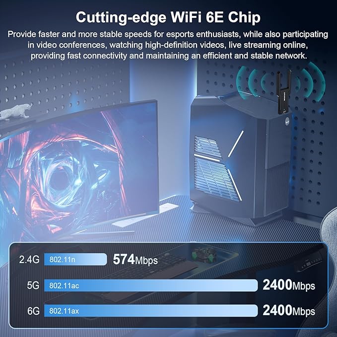 NEWFAST AXE5400 USB WiFi Adapter for Desktop PC NF-U353, Tri-Band Wireless Network Adapter for Laptop, USB 3.0 WiFi Adapter for PC,New 6GHz Band,MU-MIMO,OFDMA,WPA3,WiFi 6E Dongle for Windows 11/10