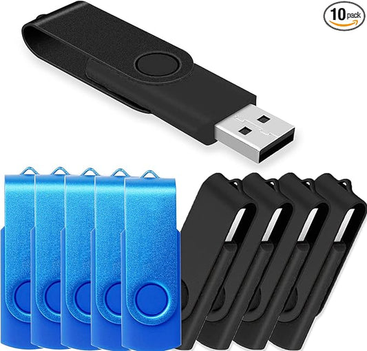 16GB USB Flash Drive 10 Pack JBOS 16 GB USB Drives Memory Stick Swivel 16G Thumb Drives 10pcs Gig Stick USB2.0 Pen Drive, 16 Gig UBS Flash Drive, Zip Drive, Jump Drive, USB Stick (Black + Blue)