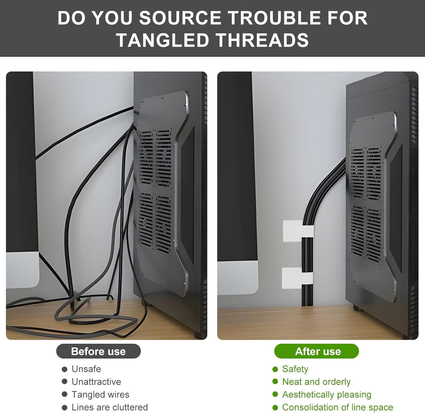 50-Pack Reusable Self-Adhesive Cable Ties Cable Management Adjustable Hook & Loop Straps for Organizing Data Cables, Wires, Headphones Under-Table Cord Management for Home, Office