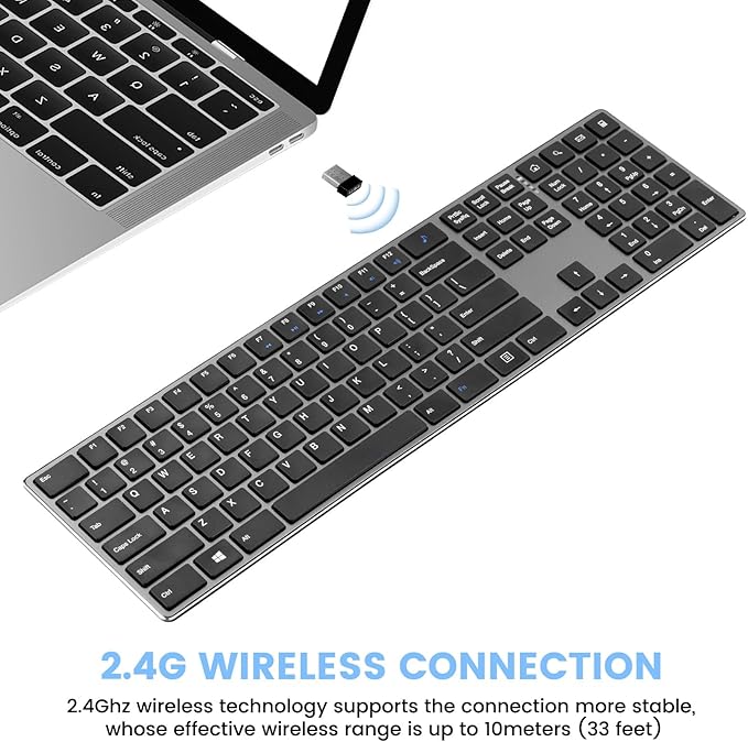 K01R Wireless Keyboard, 2.4G Slim and Compact Wireless Keyboard with Numeric Keypad, Long Battery Life, Lag-Free for PC Laptop Computer Windows, Space Grey