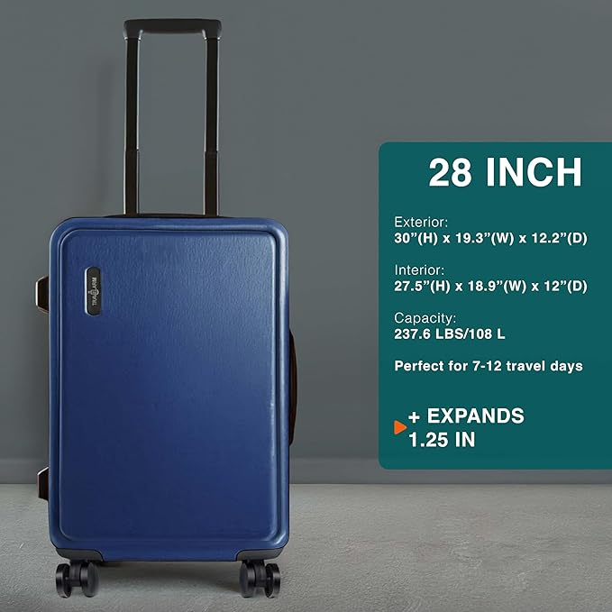 Luggage Sets 2 Piece, 22 Inch Carry on Luggage and 28 Inch Suitcases with Wheels Spinner, Durable Hard Shell Suitcase Set, Expandable Travel Suitcase, Navy