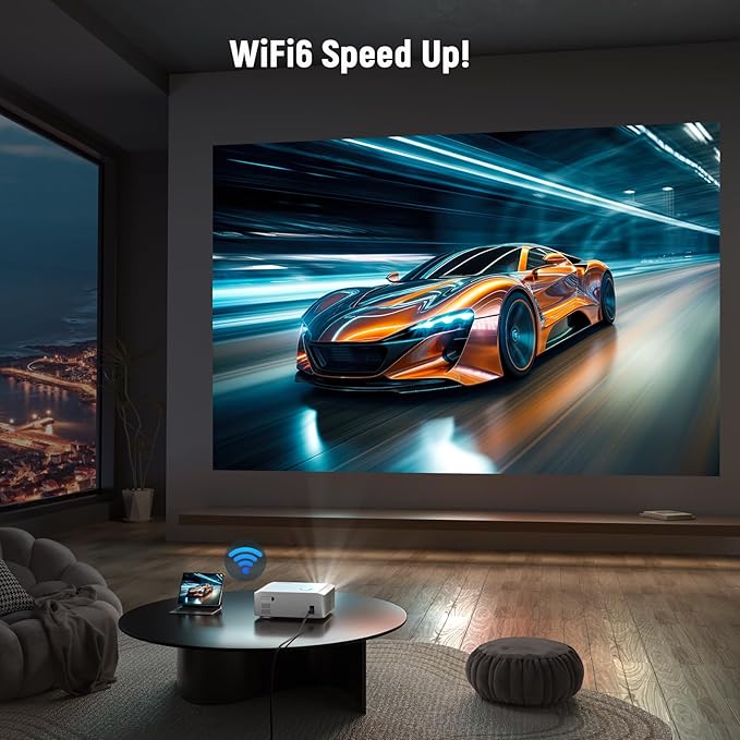 [Auto Foucs] Smart Projector with WiFi and Bluetooth, VISSPL 4K Supported Video Projector, Auto Keystone, Home Theater Movie Phone Projector Compatible with Android/iOS/Windows/TV Stick/HDMI/USB