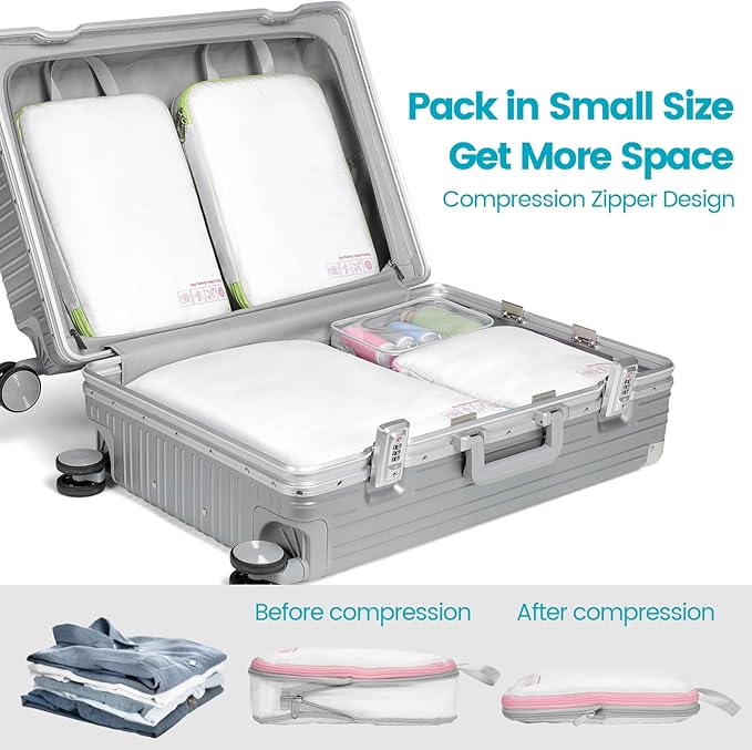 Cambond Compression Packing Cubes for Travel Women - Travel Bags Luggage Organizers Travel Essentials Compression Cubes for Travel Carry on Suitcases Organizer