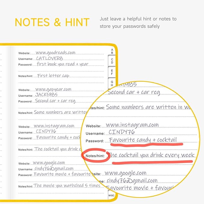 Password Book with Alphabetical Tabs – Hardcover Internet Address & Password Organizer – Password Keeper Notebook for Computer & Website – 5.2 x 7.6" Log-in Password Journal w/Thick Paper (Yellow)