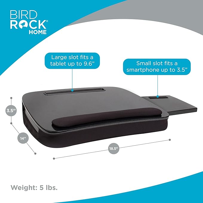 SOFIA + SAM Multi-Tasking Lap Desk with Memory Foam Cushion & Wrist Rest - Portable Computer Bed Tray - Fits Laptops Up to 15", Tablets Up to 9.6", Smartphones Up to 3.5" - Black Top