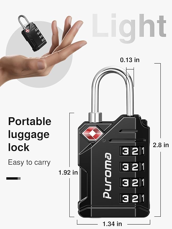 Puroma 6 Pack TSA Approved Luggage Locks, Black 4 Digit Resettable Travel Combination Code Lock with Zinc Alloy Body for Suitcase, Backpack, Laptop Bag, Gym Locker, Toolbox